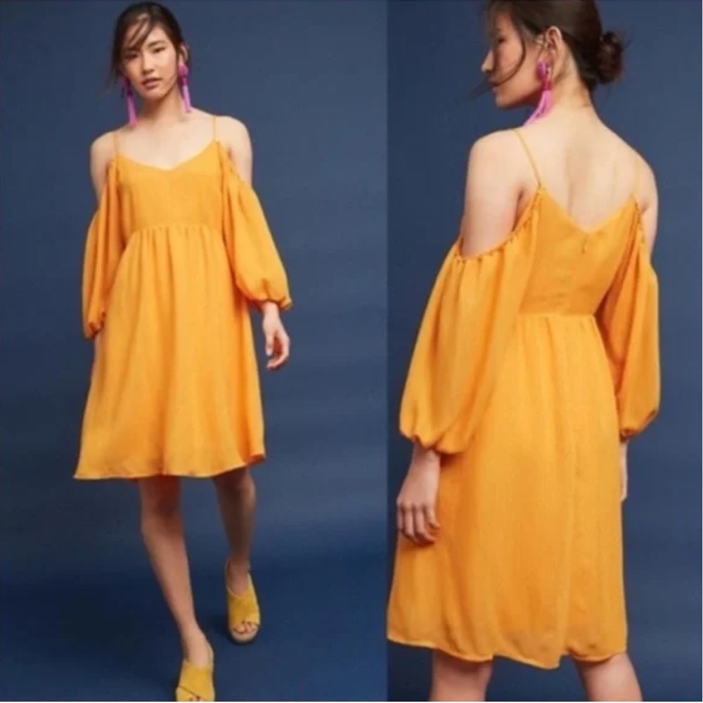 Anthropologie Off the Shoulder Marigold Lined Dress (M)